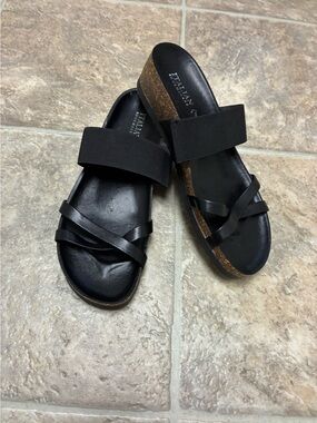 Italian Shoemakers Black Cork-Slide Sandals. Made in Italy. Size 9.